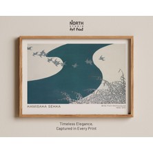 Ninastore Momoyogusa Kuşları Baskısı Kamisaka Sekka 1909 Japon Ahşap Baskı Turkuaz Nehir Uçuşu Sanat Eseri Min