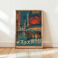 Ninastore Japon Şehir Posteri Retro Neon Duvar Sanatı Baskısı Osaka Sokak Manzarası Sanat Eseri Yağmurlu Gece