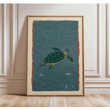 Ninastore Deniz Kaplumbağası Sanat Baskısı Japon Tarzı Okyanus Posteri Minimalist Deniz Duvar Sanatı Kıyı Doğa