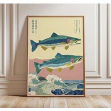 Ninastore Japon Somon Balığı Dalga Baskısı Retro Sahil Duvar Sanatı Vintage Asya Posteri Orta Çağ Denizcilik D