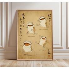 Ninastore Japon Dans Eden Kurbağalar Sanat Baskı Seti | Neşeli Kurbağa Duvar Sanatı | Vintage Japon Illüstrasy