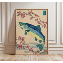 Ninastore Japon Somon Balığı Baskısı Retro Sahil Duvar Sanatı Vintage Asya Posteri Orta Çağ Doğa Dekorasyonu M