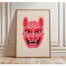 Ninastore Japon Oni Maskesi Pop Art Baskı | Cesur Kırmızı Şeytan Duvar Sanatı Posteri | Modern Grafik Dekor |