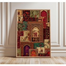 Ninastore Mughal Kemer Kolaj Posteri, Fars Esintili Duvar Sanatı, Süslü Dokular ve Mücevher Tonları, Kültürel