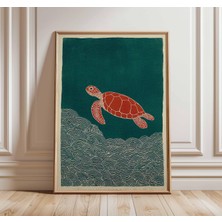Ninastore Kızıldeniz Kaplumbağası Sanat Baskısı Japon Tarzı Okyanus Posteri Minimalist Deniz Duvar Sanatı Kıyı