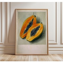 Ninastore Vintage Papaya Botanik Baskı Tropikal Meyve Duvar Sanatı Natürmort Suluboya Poster Mutfak Veya Yemek