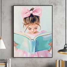 Ninastore Küçük Esmer Kız Okuma Resmi Pastel Kitap Köşesi Duvar Sanatı Pembe Kız Odası Dijital Indirme Şık Oyu