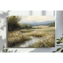 Ninastore Ilkbahar Temalı Baskılı Kır Çiçekleri Tarlası Manzara Duvar Sanatı Ilkbahar Baskısı Vintage Çiftlik