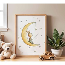 Ninastore Ay Tavşanı Çocuk Odası Posteri Sevimli Hayvan Duvar Sanatı Bebek Odası Dekorasyonu Çocuk Yatak Odası