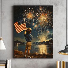 Ninastore Vintage 4 Temmuz Duvar Sanatı, Amerikan Bayrağı ve Havai Fişeklerle Çocuk Baskısı, Vatansever Abd Ba
