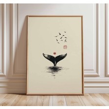 Ninastore Japon Balinası Posteri Minimalist Mürekkep Sanatı Baskısı Zen Okyanus Duvar Sanatı Modern Japandi De