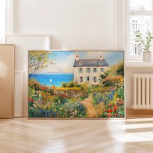 Ninastore Deniz Kenarı Kır Evi Duvar Sanatı, Kıyı Manzarası, Çiçek Sanatı, Ev Dekorasyonu, Botanik Sanat Baskı