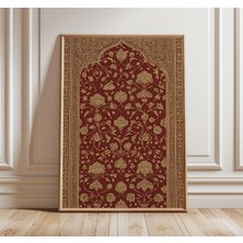 Ninastore Hint Brokar Desenli Sanat Baskısı, Babür Kemeri Duvar Sanatı, Altın Çiçekli Tekstil Tasarımı, Oryant