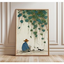 Ninastore Çin Suluboya Duvar Sanatı Bilgin ve Kedi Tablosu Geleneksel Mürekkep Baskı Zen Minimalist Dekor Orya