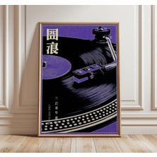 Ninastore Vinil Plak Çalar Posteri Japon Retro Müzik Sanatı Baskısı Pikap Duvar Sanatı Mor ve Siyah Vintage De