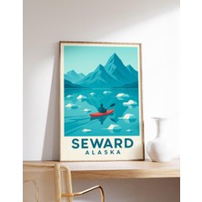 Ninastore Seward Alaska Kayak Posteri Alaska Buzulu Duvar Sanatı Seward Dağı Baskısı Soğuk Su Macerası Dekoras