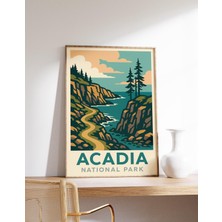 Ninastore Acadia Ulusal Parkı Posteri Maine Sahili Baskısı Acadia Duvar Sanatı Kayalık Kıyı Dekorasyonu Vintag