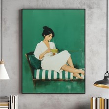 Ninastore Zümrüt Yeşili Soyut Insan Figürleri Büyük Duvar Sanatı Çağdaş Poster Minimalist Baskı Kahve Sever Çi