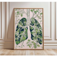 Ninastore Botanik Akciğerler Duvar Sanatı Baskısı Doğa Anatomisi Posteri Modern Tıbbi Illüstrasyon Yeşil Bitki