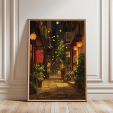 Ninastore Japon Fener Yolu Posteri, Rahat Gece Sokak Manzarası, Sıcak Izakaya Yolu Sanatı