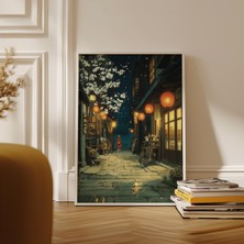 Ninastore Kyoto'da Japon Fener Yolu Gece Manzarası Posteri Kiraz Çiçeği Yolu Sanatı