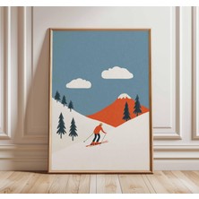 Ninastore Kış Kayak Posteri Sanatı | Minimalist Dağ Dekorasyonu | Retro Alp Kayak Baskısı | Kayak Merkezi Seya