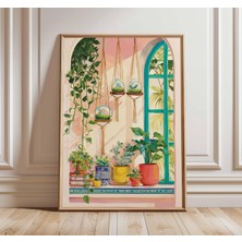 Ninastore Botanik Pencere Sanat Baskısı Asılı Teraryum Posteri Renkli Bitki Illüstrasyonu Boho Yeşillik Duvar