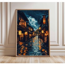 Ninastore Japon Sokak Sanatı Baskısı Yağmurlu Gece Posteri Geleneksel Kyoto Duvar Sanatı Modern Asya Dekorasyo