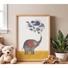 Ninastore Neşeli Fil Temalı Çocuk Odası Posteri, Sevimli Hayvan Baskılı Çocuk Odası Dekorasyonu, Bebek Partisi