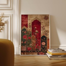 Ninastore Kırmızı ve Altın Tonlarında Fars Çiçekli Kemer Deseni, Fars Duvar Dekoru.