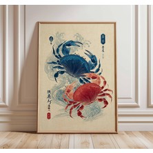 Ninastore Japon Yengeci Posteri, Vintage Denizcilik Sanatı Baskısı, Kırmızı ve Mavi Deniz Yaşamı Duvar Sanatı,
