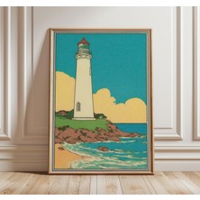 Ninastore Deniz Feneri Sahil Duvar Sanatı Vintage Seyahat Posteri Art Deco Tarzı Baskı Okyanus Manzarası Sanat
