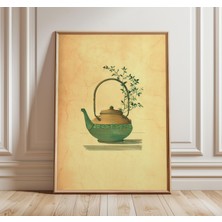 Ninastore Japon Çaydanlığı Sanat Baskısı, Vintage Oryantal Poster, Minimalist Çaydanlık Illüstrasyonu, Asya Na