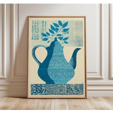 Ninastore Çaydanlık Duvar Sanatı Baskısı Modern Vintage Mutfak Posteri Mavi Risograf Tasarım Minimalist Fas Es