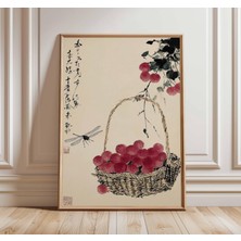 Ninastore Çin Duvar Sanatı Baskısı, Vintage Mürekkep Resim Posteri, Liçi Meyve Sepeti Sanat Eseri, Oryantal As