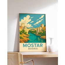 Ninastore Mostar Posteri, Bosna Baskısı, Stari Most Köprüsü Sanatı, Mostar Duvar Dekoru, Bosna Seyahat Posteri