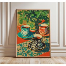Ninastore Vintage Çay Fincanı Posteri Zarif Natürmort Sanat Baskısı Klasik Botanik Duvar Sanatı Geleneksel Ser