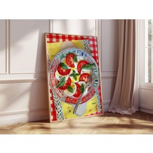 Ninastore Italyan Mutfağı Sanat Baskısı | Renkli Yemek Resmi Posteri | Akdeniz Duvar Sanatı | Domates Fesleğen