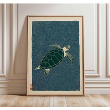 Ninastore Deniz Kaplumbağası Sanat Baskısı Japon Tarzı Okyanus Posteri Minimalist Deniz Duvar Sanatı Kıyı Doğa
