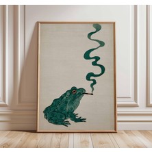 Ninastore Dumanlı Kurbağa Posteri Sürrealist Hayvan Sanatı Baskısı Modern Boho Duvar Sanatı Tuhaf Yeşil Kurbağ