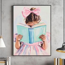 Ninastore Küçük Esmer Kız Okuma Resmi Pastel Kitap Köşesi Duvar Sanatı Pembe Kız Odası Dijital Indirme Şık Oyu
