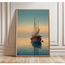 Ninastore Japon Deniz Manzarası Baskılı Yelkenli Duvar Sanatı, Sakin Okyanus Posteri, Vintage Kıyı Tablosu, Hu