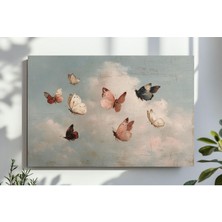 Ninastore Neşeli Kelebek Duvar Sanatı Bulut Baskılı Vintage Çocuk Odası Tablosu Kır Evi Tarzı Kız Çocuk Odası