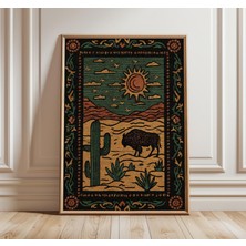 Ninastore Çöl Bizonu Duvar Sanatı Baskısı Güneybatı Manzarası Illüstrasyonu Boho Batı Posteri Vintage Doğa Dek