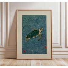 Ninastore Deniz Kaplumbağası Sanat Baskısı Japon Tarzı Okyanus Posteri Minimalist Deniz Duvar Sanatı Kıyı Doğa
