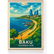 Ninastore Bakü Posteri Azerbaycan Sahil Şeridi Baskısı Bakü Bulvarı Duvar Sanatı Alev Kuleleri Dekorasyonu Haz