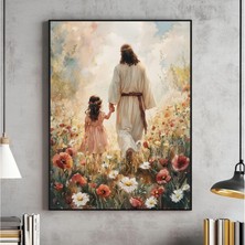 Ninastore Isa'nın Küçük Bir Kızla Yolda Yürümesi Duvar Sanatı "gel Beni Takip Et" Baskısı Isa Çiçek Tarlası Su