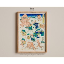 Ninastore Utagawa Kuniyoshi'nin Ahtapot Oyunları Japon Sanatı Deniz Yaşamı Ahtapot Duvar Sanatı Ev Dekorasyonu