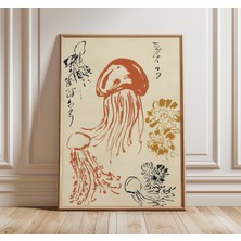 Ninastore Japon Denizanası Sanat Baskısı | Minimalist Okyanus Duvar Sanatı | Vintage Deniz Yaşamı Posteri | Kı