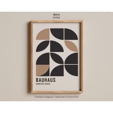 Ninastore Bauhaus Geometrik Şekiller Baskısı Soyut Minimalist Bauhaus Sanatı Nötr Modern Kompozisyon Siyah Bej